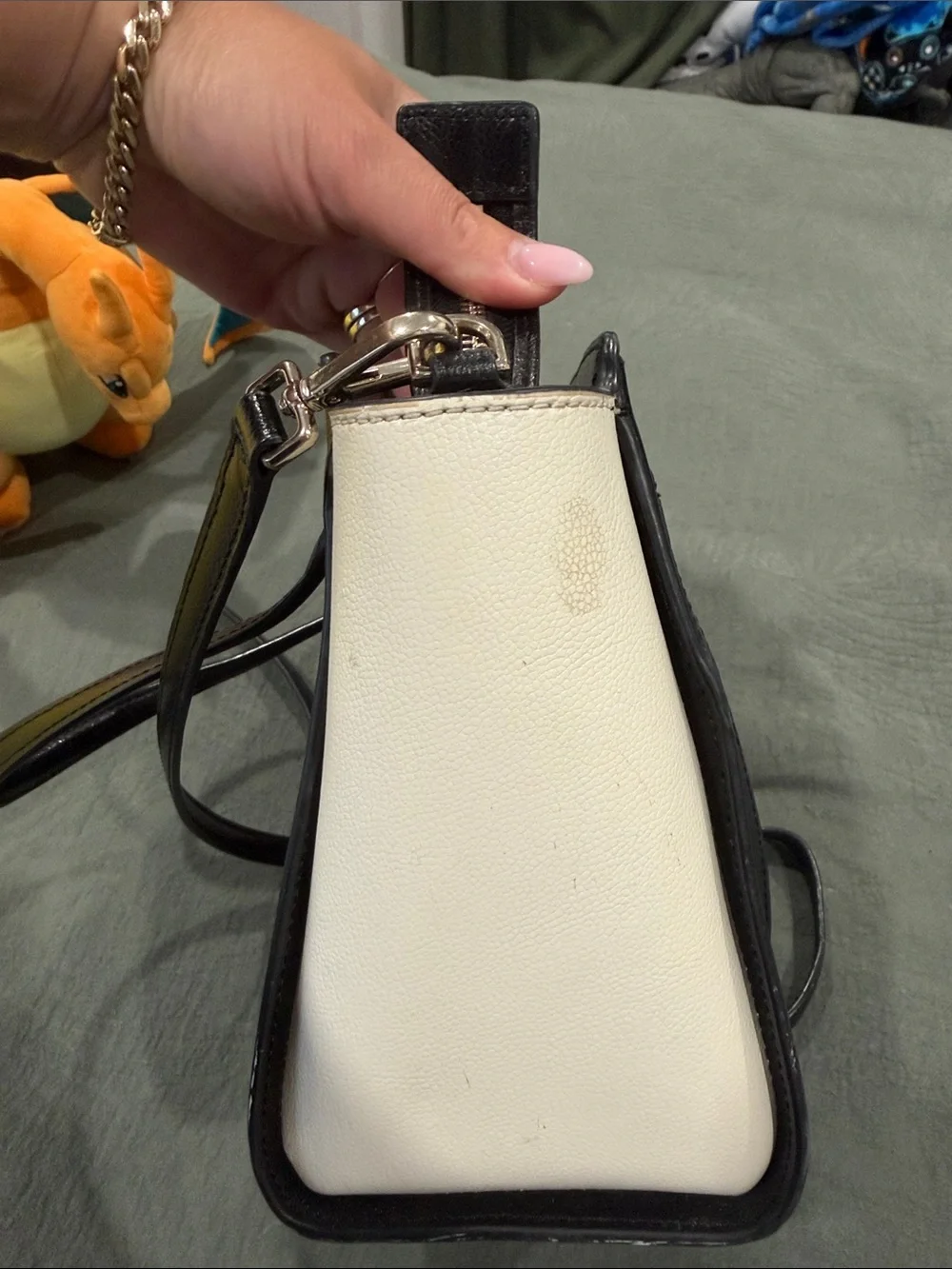 kate spade Black and Cream Leather Satchel with Gold Hardware